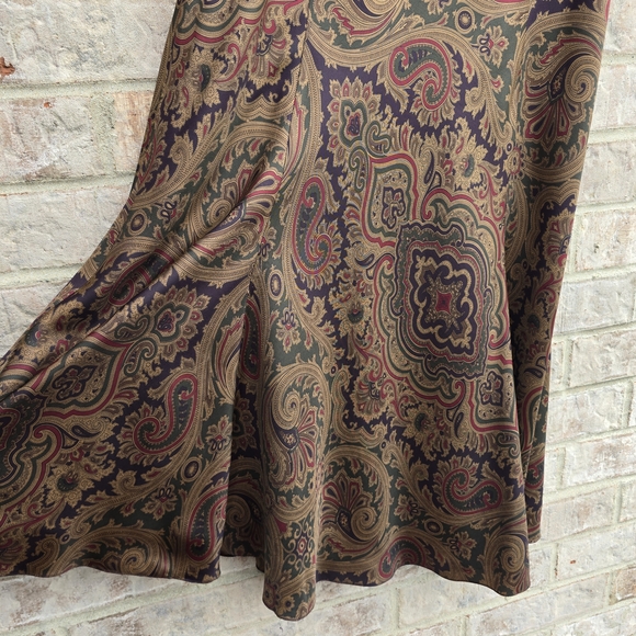 Lauren Ralph Lauren Paisley Silk Flared A-line Skirt Damson Plum Paisley Size 12 - Picture 5 of 10